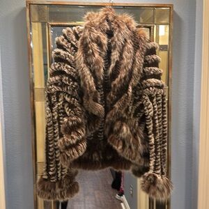 Knitted REAL rabbit fur jacket/shrug/cape - FUN addition to your fall wardrobe!
